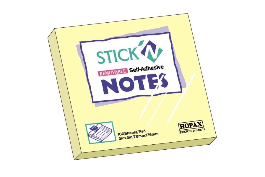 Notes adeziv, 76x76 mm, galben pastel, 100 file/set, Hopax Stick n
