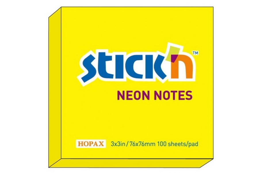 Notes adeziv, 76x76 mm, galben neon, 100 file, Hopax