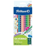 Creioane colorate Silverino lacuite cu grip 12cul/ set Pelikan 700634