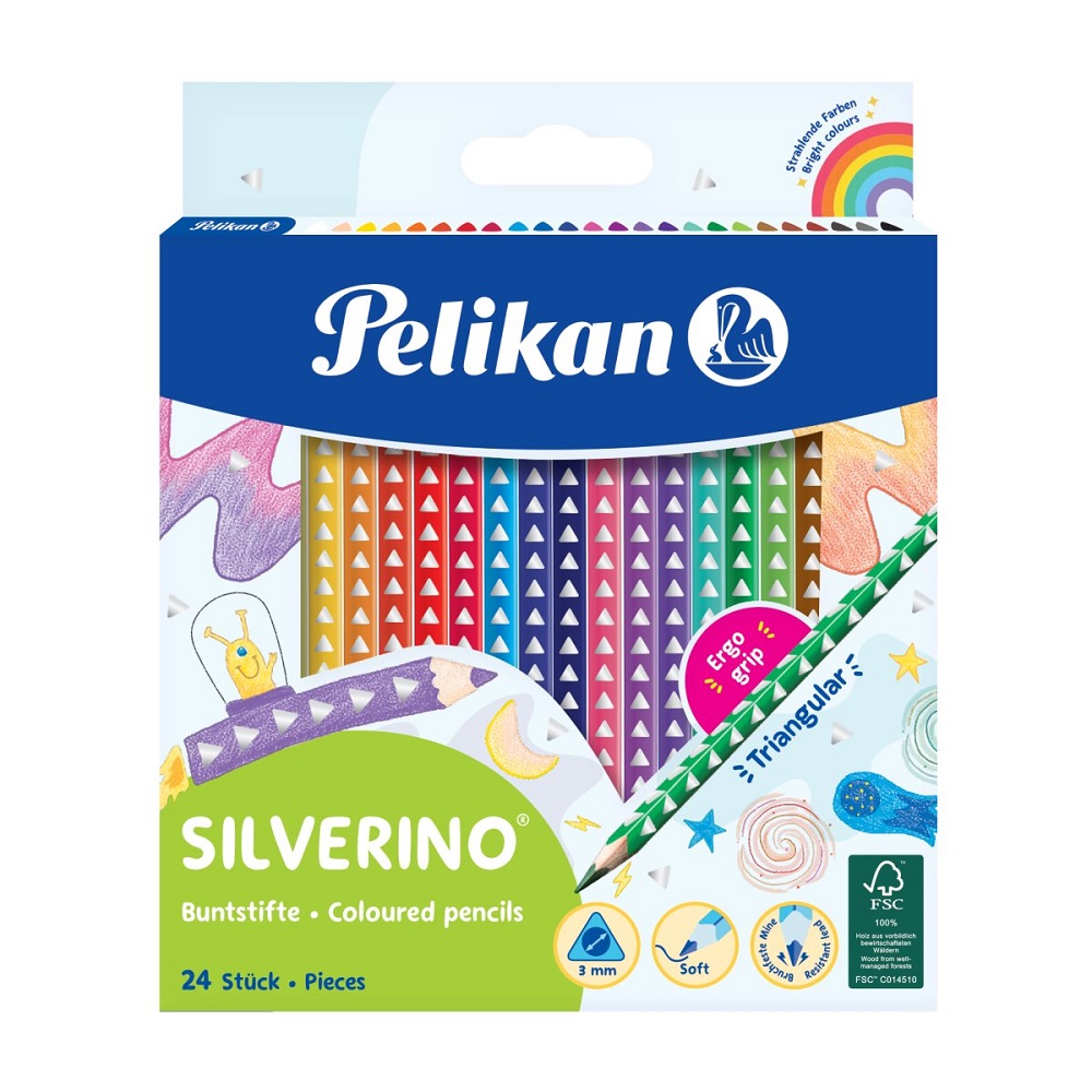 Creioane colorate Silverino lacuite cu grip 24cul/set Pelikan 700665