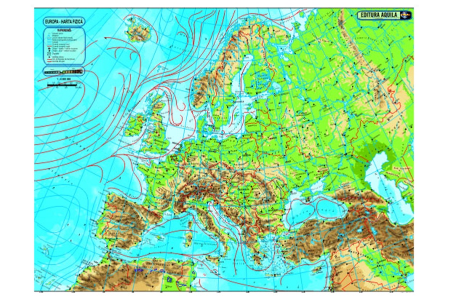 Harta Europa Duo, 70x50 cm, plastifiata, 2 fete, cu sipci, Aquila