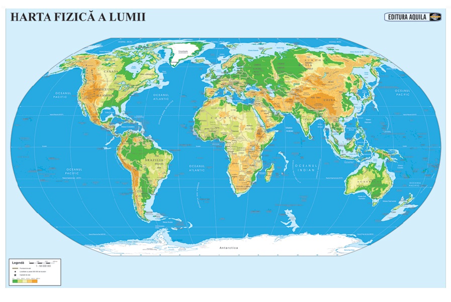 Harta Lumii Duo, 70x50 cm, plastifiata, 2 fete, cu sipci, Aquila