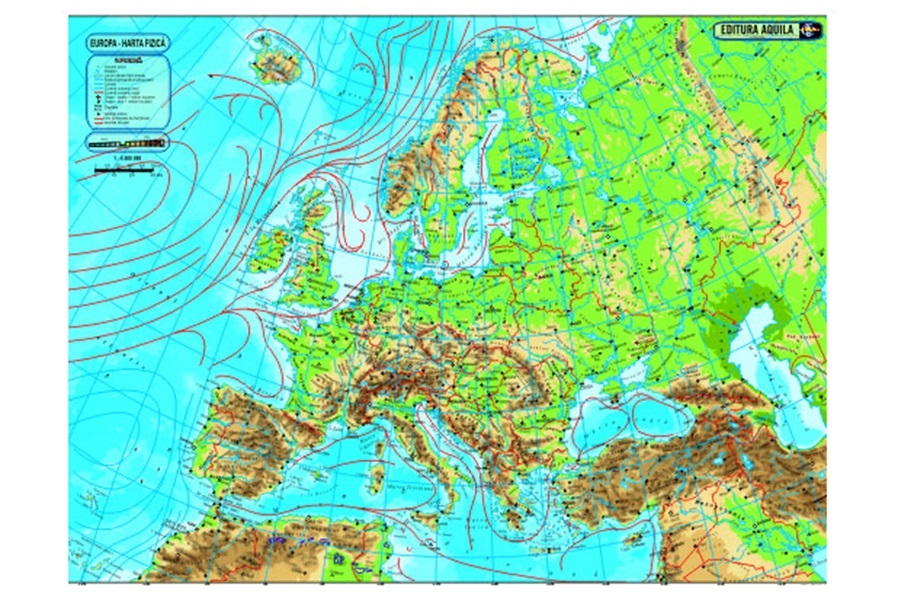 Harta Europa Duo, 160x120 cm, plastifiata, 2 fete, cu sipci, Aquila