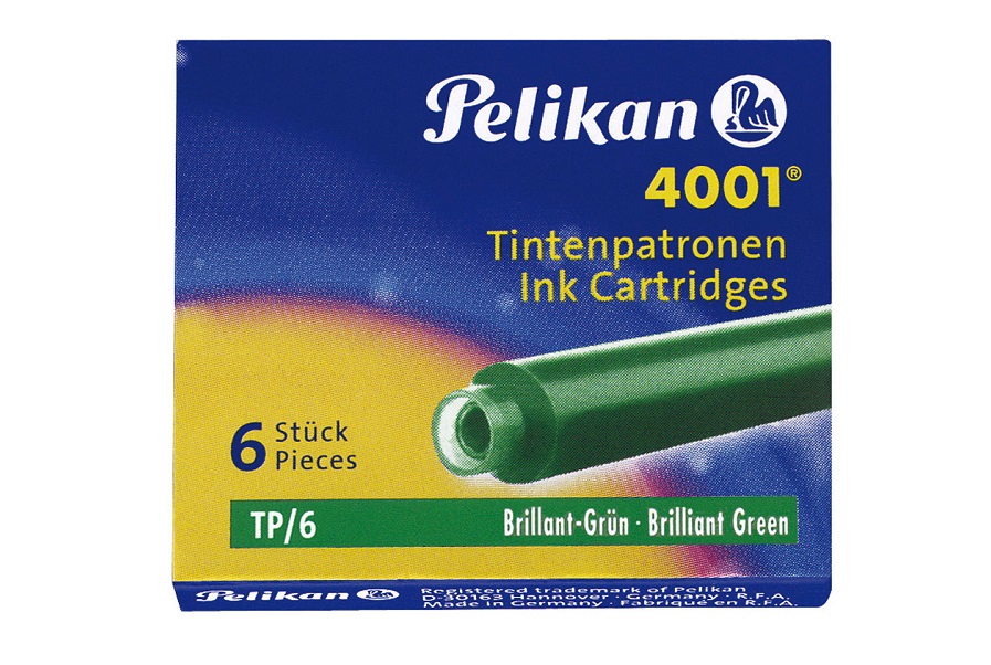 Patron cerneala, Pelikan, scurt, verde, 6 buc / cutie
