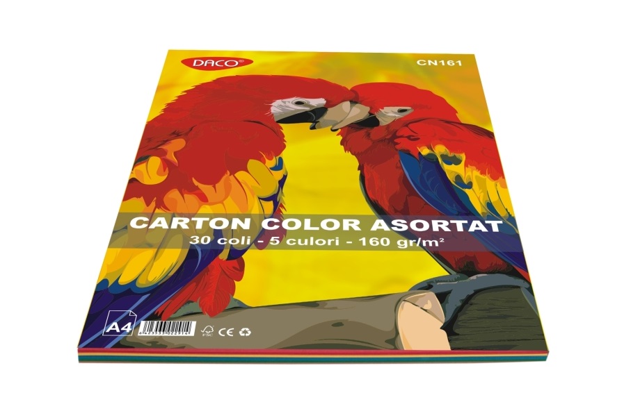 Carton color A4, Daco, mixt 5 culori, 160 gr/mp, 30 coli/top, CN161