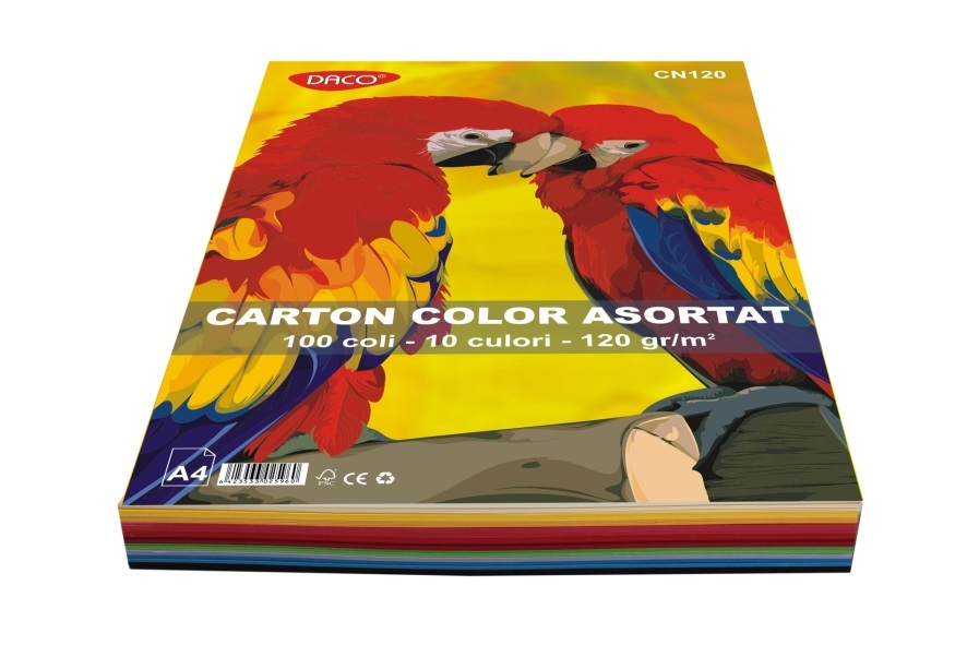 Carton color A4, Daco, mixt 10 culori, 120 gr/mp, 100 coli/top, mixt 10 culori,
