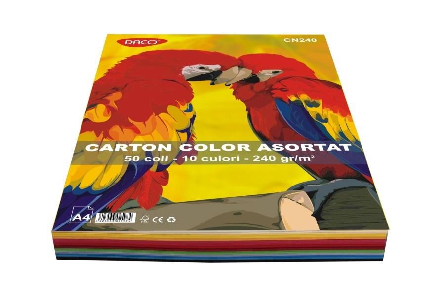 Carton color A4, Daco, mixt 10 culori, 240 gr/mp, 50 coli/top, CN240