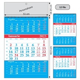 Calendar triptic 2023 12 file capsat cu capac, hartie luciasa, cu cursor