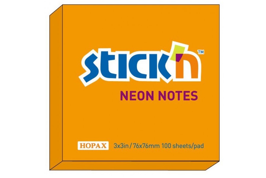 Notes adeziv, 76x76 mm, portocaliu neon, 100 file, Hopax