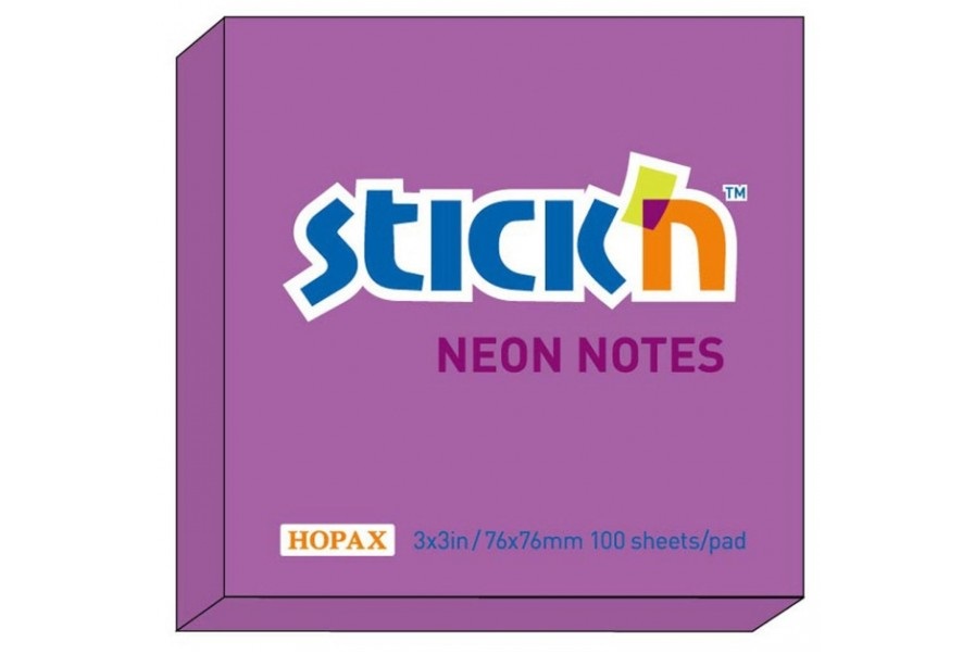 Notes adeziv, 76x76 mm, mov neon, 100 file, Hopax