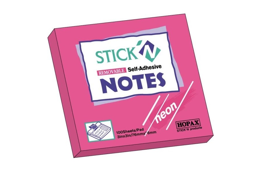 Notes adeziv, 76x76 mm, roz neon, 100 file, Hopax