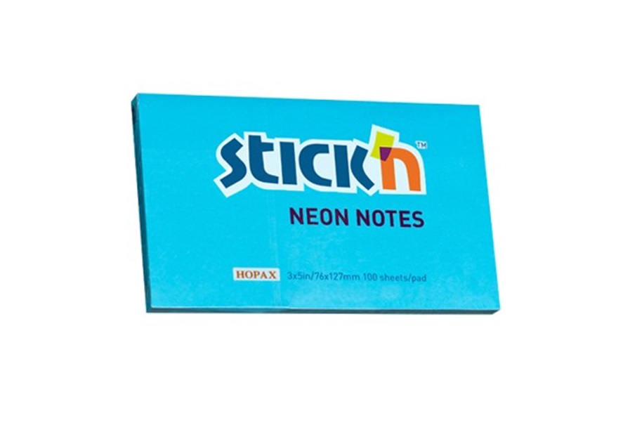 Notes adeziv, 76x127 mm, albastru neon, 100 file, Stick n
