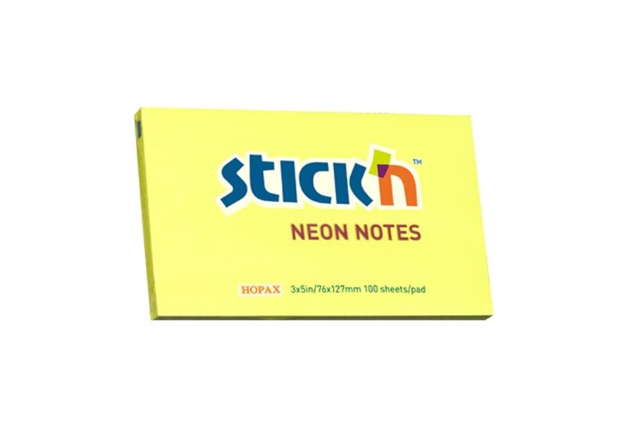 Notes adeziv, 76x127 mm, galben neon, 100 file, Stick n