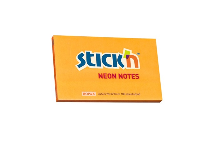 Notes adeziv, 76x127 mm, portocaliu neon, 100 file, Stick n