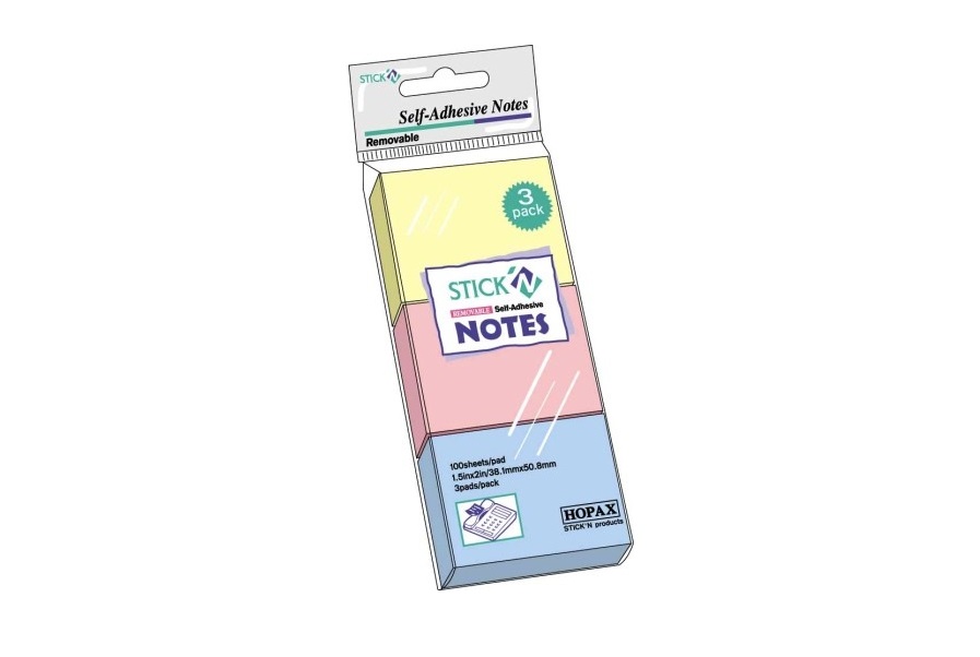 Notes adeziv, 38x51 mm, 3 culori pastel x 100 file / set, Hopax
