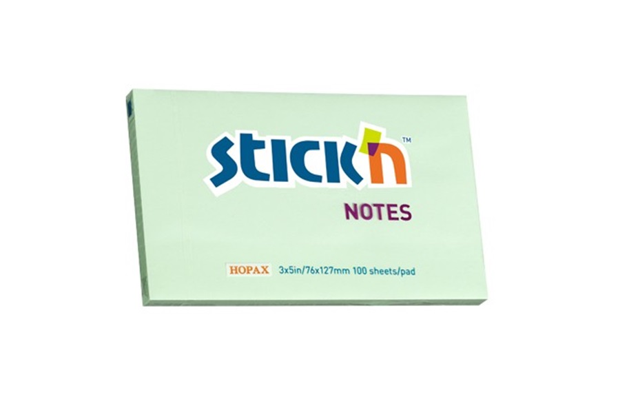 Notes adeziv, 76x127 mm, verde pastel, 100 file, Stick n