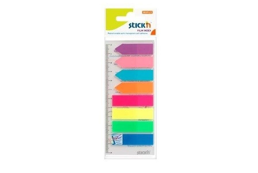 Notes adeziv, index plastic, 45x12 mm, 8 culori neon x 25 file/set, sageata
