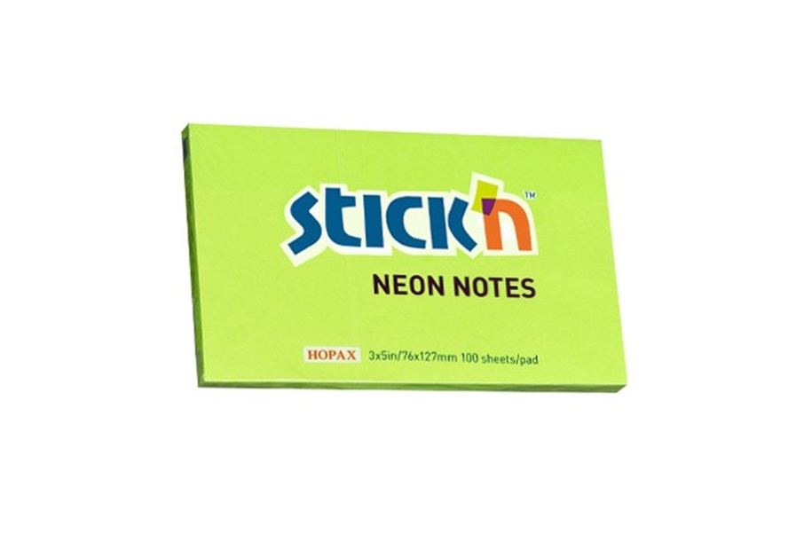 Notes adeziv, 76x127 mm, vernil neon, 100 file, Stick n