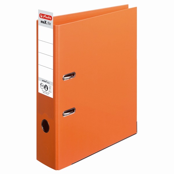 Biblioraft plastifiat A4, 8 cm, portocaliu, Herlitz, PP interior /exterior