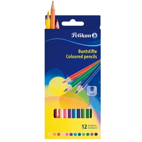 Creioane colorate 12 culori, Pelikan, lemn, hexagonale