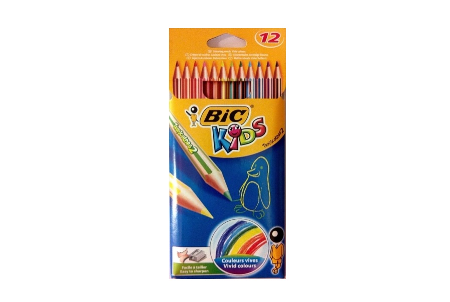 Creioane colorate Bic Kids Tropicolors 12 culori/set hexagonale
